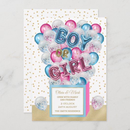 Ballon Überraschungsbox Gender Enthüllung Einladun Einladung (Vorne/Hinten)