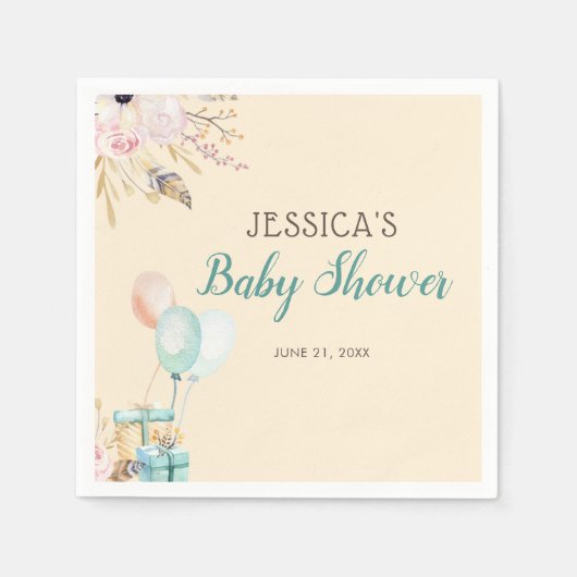 Ballon-und der Geschenk-| Babyparty Serviette (Vorderseite)