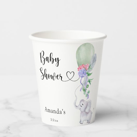 Ballon und Elephant Baby Dusche Pappbecher (Vorderseite)