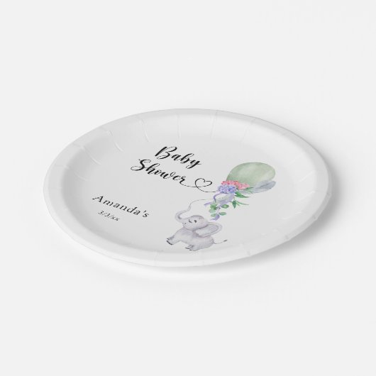 Ballon und Elephant Baby Dusche Pappteller (Schrägansicht)