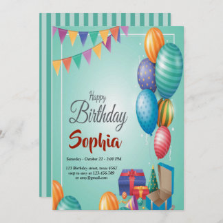 Ballon und farbenfrohe festliche Bänder zum Geburt Einladung