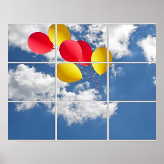 Ballonbukett im Himmel durch Fenster Poster (Vorne)
