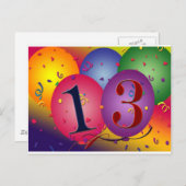 Ballondekorationen zum 13. Geburtstag Postkarte (Vorne/Hinten)