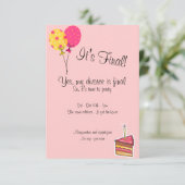 Ballone und Kuchen-Scheidungs-Party Einladung (Stehend Vorderseite)