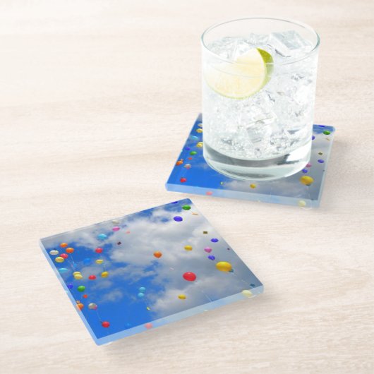 Ballonfreigabe Glasuntersetzer (Schrägansicht)