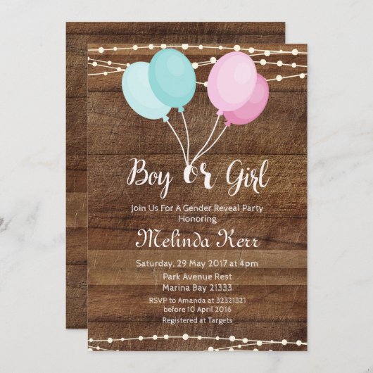 Ballongeschlecht enthüllt Party Einladung (Vorne/Hinten)