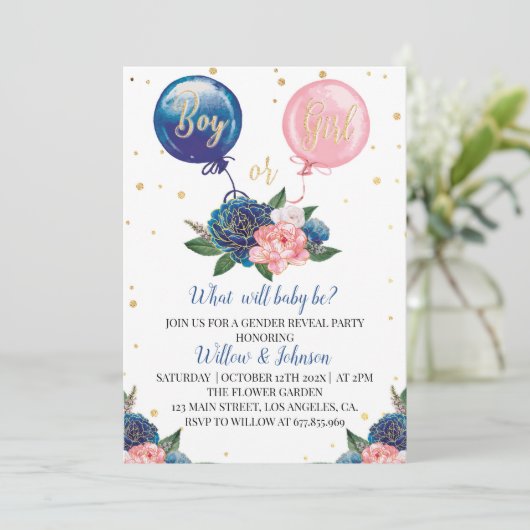 Ballongeschlecht offenbart Einladung Junge oder Mä (Stehend Vorderseite)