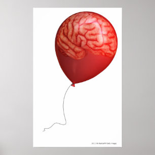 Ballonillustration mit einem gelegten Gehirn Poster