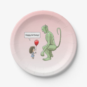 Ballonmädchen und grüner Kobold Pappteller