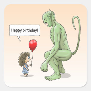 Ballonmädchen und Kobold Quadratischer Aufkleber