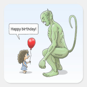Ballonmädchen und Kobold Quadratischer Aufkleber