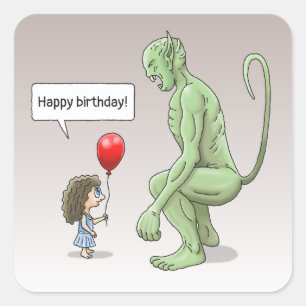 Ballonmädchen und Kobold Quadratischer Aufkleber