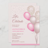 Ballons 38. Geburtstagseinladungen Pink Confetti Einladung (Vorne/Hinten)