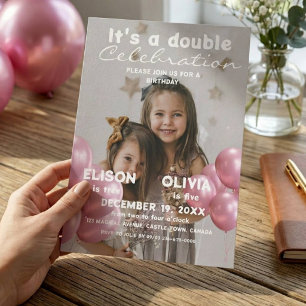 Ballons Doppel-Jubiläumsfoto Kindergeburtstag Einladung