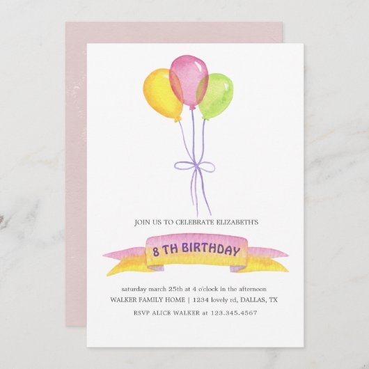 Ballons | Einladung zum Geburtstag (Vorne/Hinten)