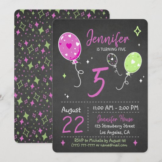 Ballons | Einladung zur Geburtstagskarte (Vorne/Hinten)