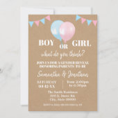 Ballons Geschlecht enthüllt Junge oder Mädchen Bab Einladung (Vorderseite)