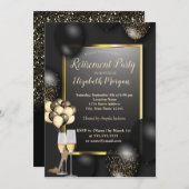Ballons, Glas, hohe Absätze, schwarzes Ruhestand Einladung (Vorne/Hinten)