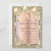 Ballons, Goldrahmen, Rose Gold, Glitzer Rente Einladung (Vorderseite)