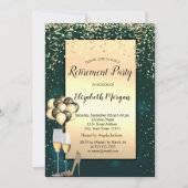 Ballons, Goldröhre, grüne Rente Einladung (Vorderseite)