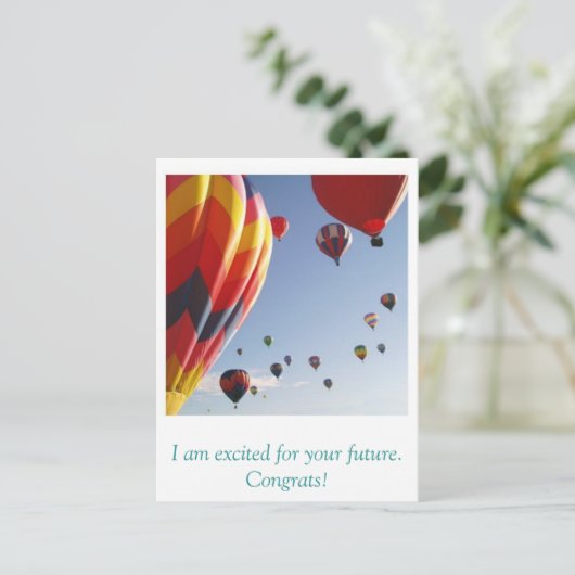 Ballons, ich bin gespannt auf deine Zukunft. Glück Postkarte (Stehend Vorderseite)