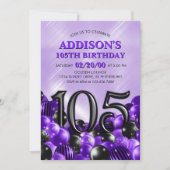 Ballons Lila 105. Geburtstag Einladung (Vorderseite)