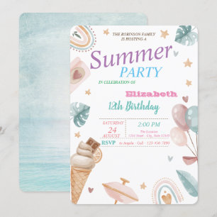Ballons, Regenbogen, Eiscreme Sommergeburtstag Par Einladung