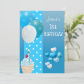 Ballons und Cupcake Blue Hintergrund Geburtstagska (Stehend Vorderseite)
