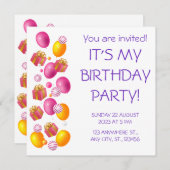 Ballons und Geschenke. Eleganter Geburtstag Einladung (Vorne/Hinten)