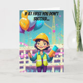 Ballons und Ingenieurinnen zum Geburtstag Karte (Vorderseite)