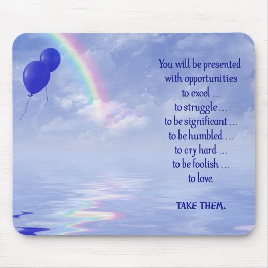 Ballons und Regenbogen mit Zitat Mousepad (Vorne)