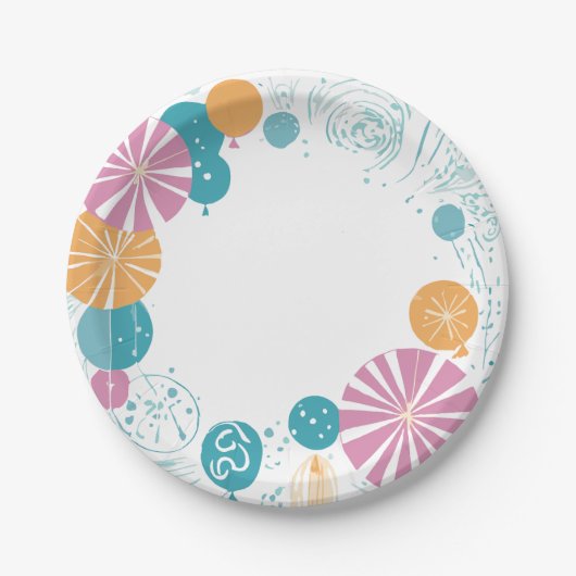 Ballons und Sterne Pappteller (Vorderseite)