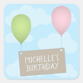 Ballons und Tag Geburtstagsticker Quadratischer Aufkleber