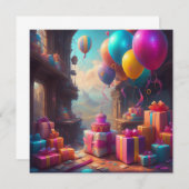 Ballons zum Geburtstag Einladung (Vorne/Hinten)