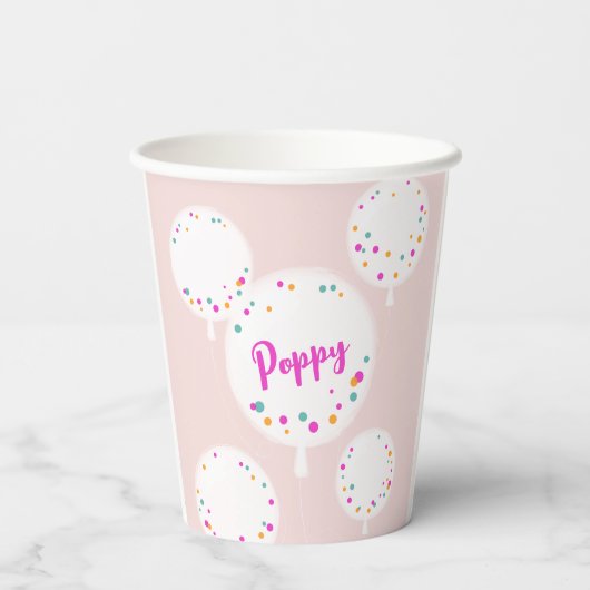 Ballons zum Geburtstag, personalisierbare Papierta Pappbecher (Rückseite)
