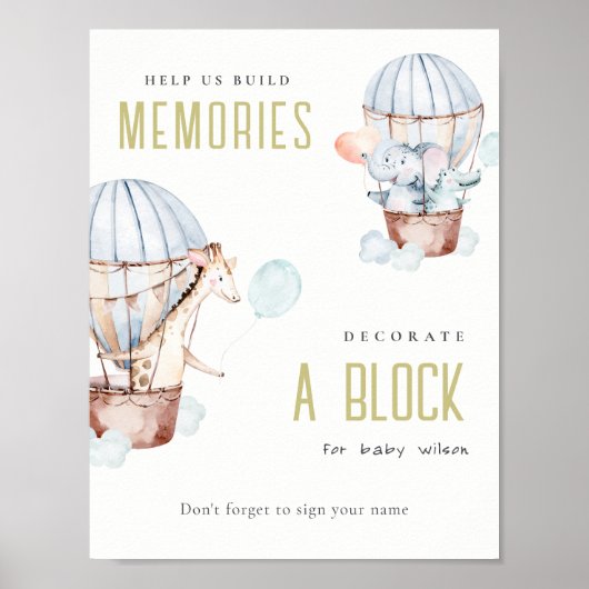 Ballontiere dekorieren ein Block Baby-Duschzeichen Poster (Vorne)