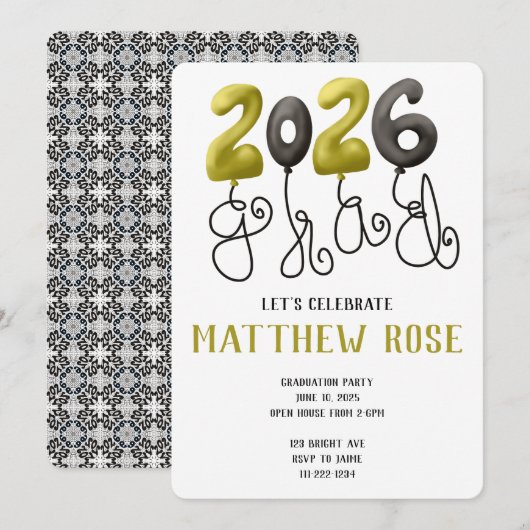 Balloon 2026 Grad Invitation Einladung (Vorne/Hinten)