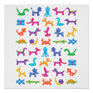 Balloon Animal Color Pattern - Kids & Clown Party Poster