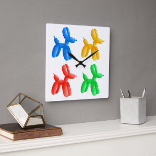 Balloon Animal Color Pattern - Kids & Clown Party Quadratische Wanduhr