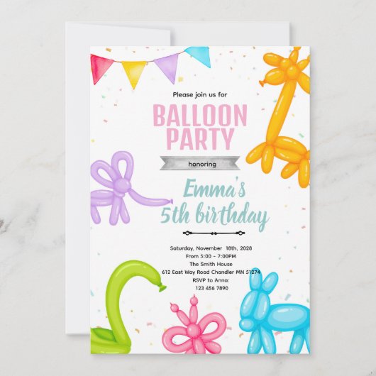 Balloon Animals party invitation Einladung (Vorderseite)