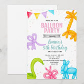Balloon Animals party invitation Einladung (Vorne/Hinten)