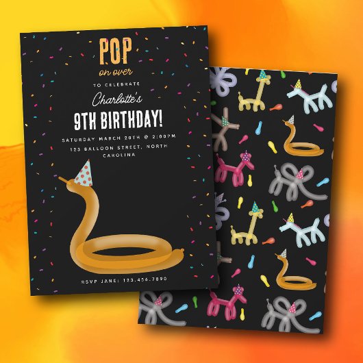 Balloon Animals Snake Kids Birthday Party Theme Einladung