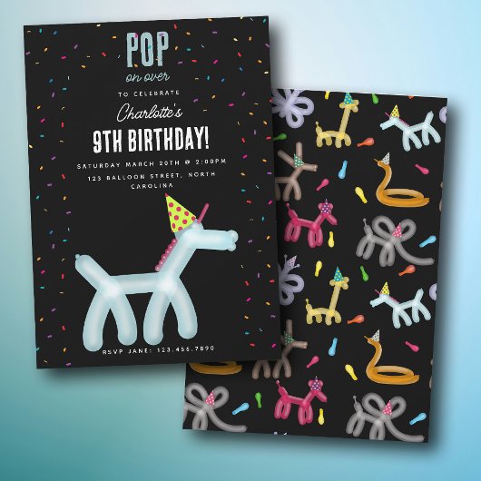 Balloon Animals Unicorn Kids Birthday Party Theme Einladung