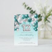 Balloon Arch Aquamarin Silver 12. Geburtstagsparty Postkarte (Stehend Vorderseite)
