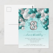 Balloon Arch Aquamarin Silver 8. Geburtstagsparty Postkarte (Vorne/Hinten)