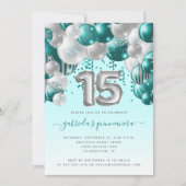 Balloon Arch Aquamarin Silver Quinceañera Einladung (Vorderseite)
