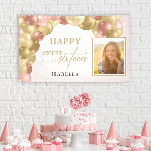 Balloon Arch Happy Sweet 16 Party Foto Banner