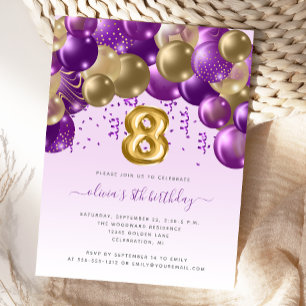 Balloon Arch Lila Gold Girls 8. Geburtstagsparty Postkarte