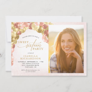 Balloon Arch Pink & Gold Foto Sweet 16 Party Einladung