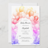 Balloon Arch Rainbow Colors Baby Girl Baby Shower Einladung (Vorderseite)